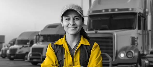 Female TRAFFIX truck driver in a yellow jacket